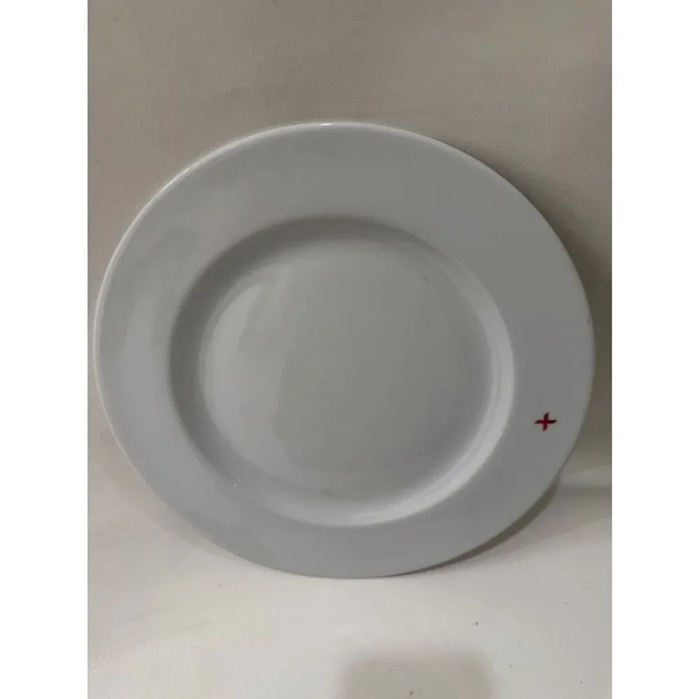 Fortessa  Eschenbach 1998 Classic 12 In White Ceramic Dinner Plate Red X Accent
